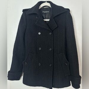 Dolce & Gabbana Black Textured Bouclé Peacoat Made in Italy Small
